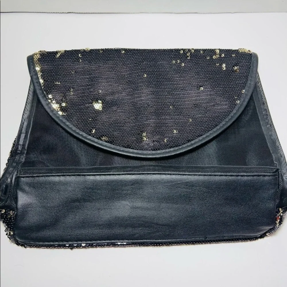 Gold sequins and black cosmetic bag- front is see through mesh very cute